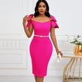 thumbnail image 2 of AURA Plus Size Elegant V Neck 3D Flower Banquet Midi Dress High Waist Bodycon African Party Dress with Belt, 2 of 9