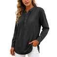 thumbnail image 4 of Womens Denim Shirt Long Sleeve Button Down Shirt Casual Jean Shirt Jacket Vintage Denim Blouses Tops with Pockets Black S, 4 of 6