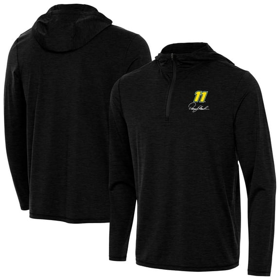 Men's Antigua  Heather Black Denny Hamlin Tidy Quarter-Zip Hoodie