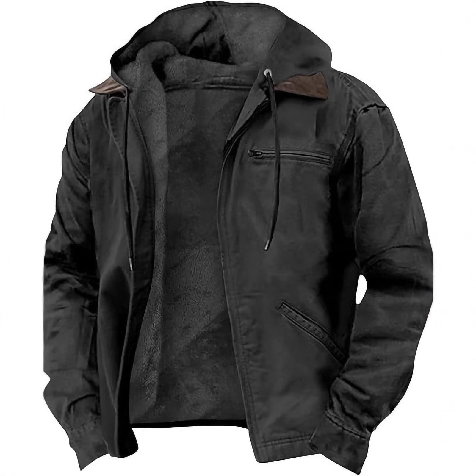 YHAJDS Men's Winter Casual Coat,Men Winter Coats Fleece Sweater Men Casual Jackets for Men Long Sleeve Solid Color Hooded Zipper Fleece Lined Casual Sweatshirt Jacket for Winter