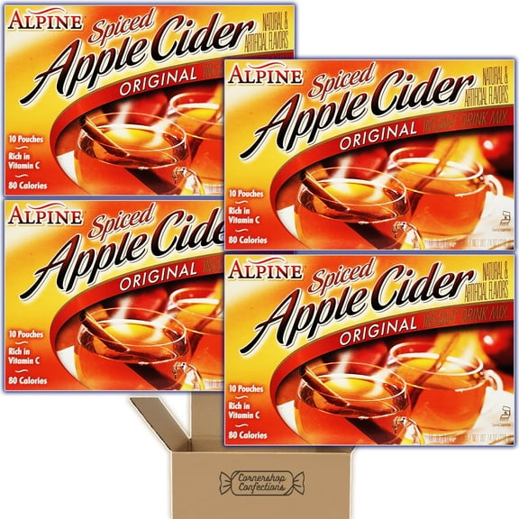 Alpine Original Spiced Apple Cider Instant Drink Mix Bulk Pack - 4 Boxes, 10 Pouches Per Box - Rich in Vitamin C - For Snow Days, Movie Nights, Holidays in Cornershop Confections Pack