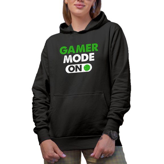 Gamer Mode On, Gaming or Game Themed, Black Hooded Sweatshirt or Hoodie, XL
