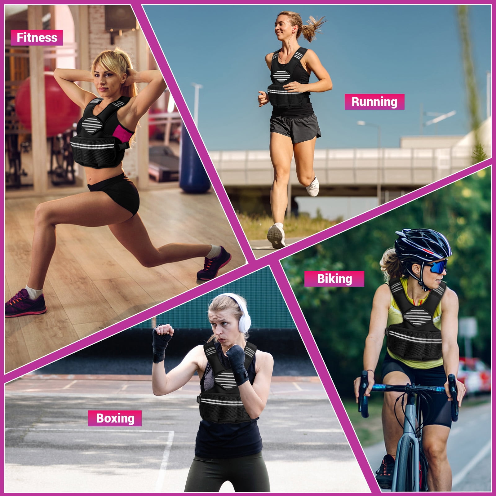 Adjustable Weighted Vest with Removable Sandbags & Reflective Strips, Heavy Duty Fitness Vest with Large Pockets for Men Women, Ideal for Running Walking Strength Training Home Gym
