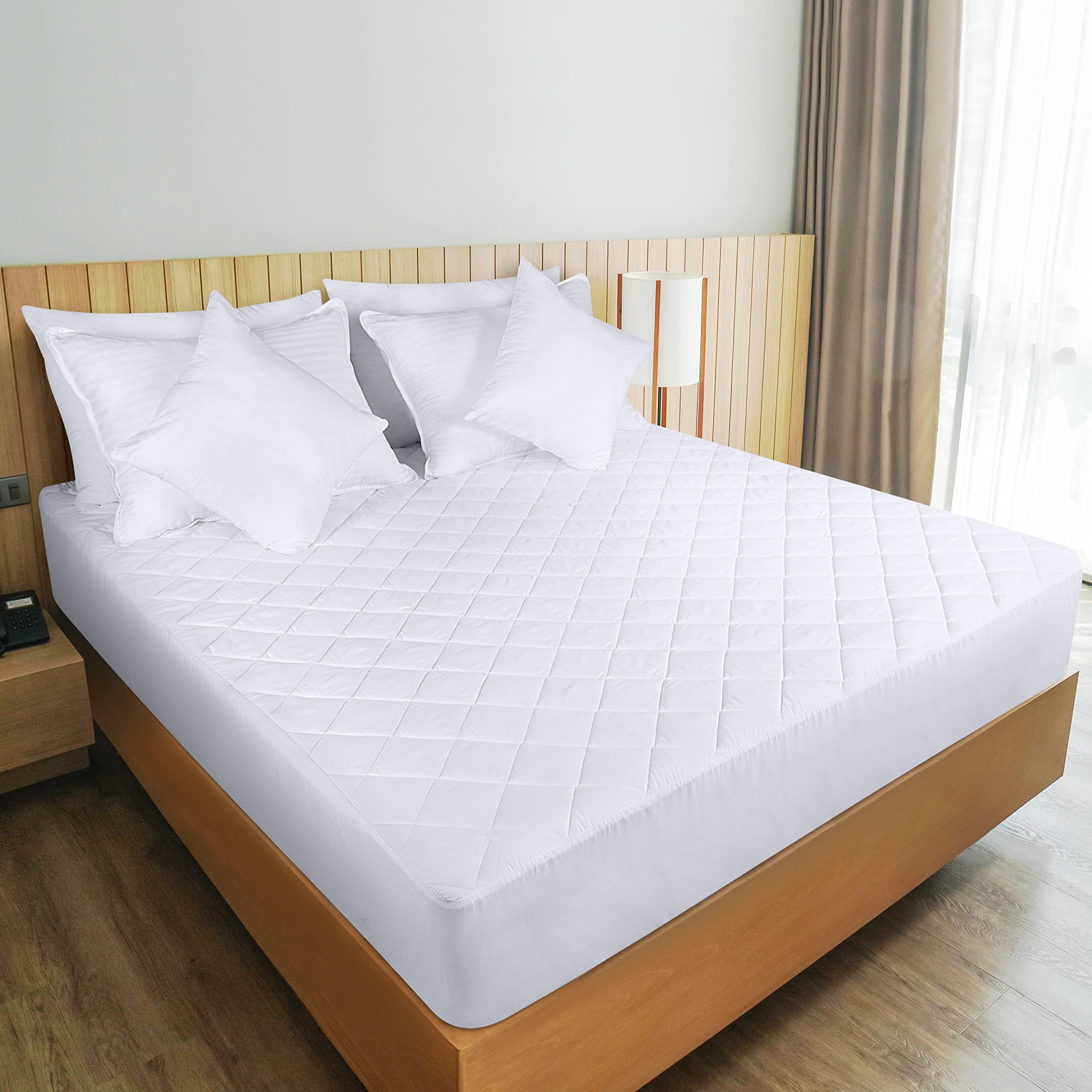 Utopia Bedding Quilted Fitted Mattress Pad RV King Size Elastic Fitted Mattress Topper Protector and Cover Paded for Camper with Deep Pocket Stretches up to 16 Inches Machine Washable (White)