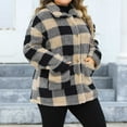 thumbnail image 6 of Women's Flannel Jacket Plus Size Plaid Lapel Coats with Pockets Casual Button Fleece Jackets Winter Warm Outerwear (Khaki 5XL), 6 of 6