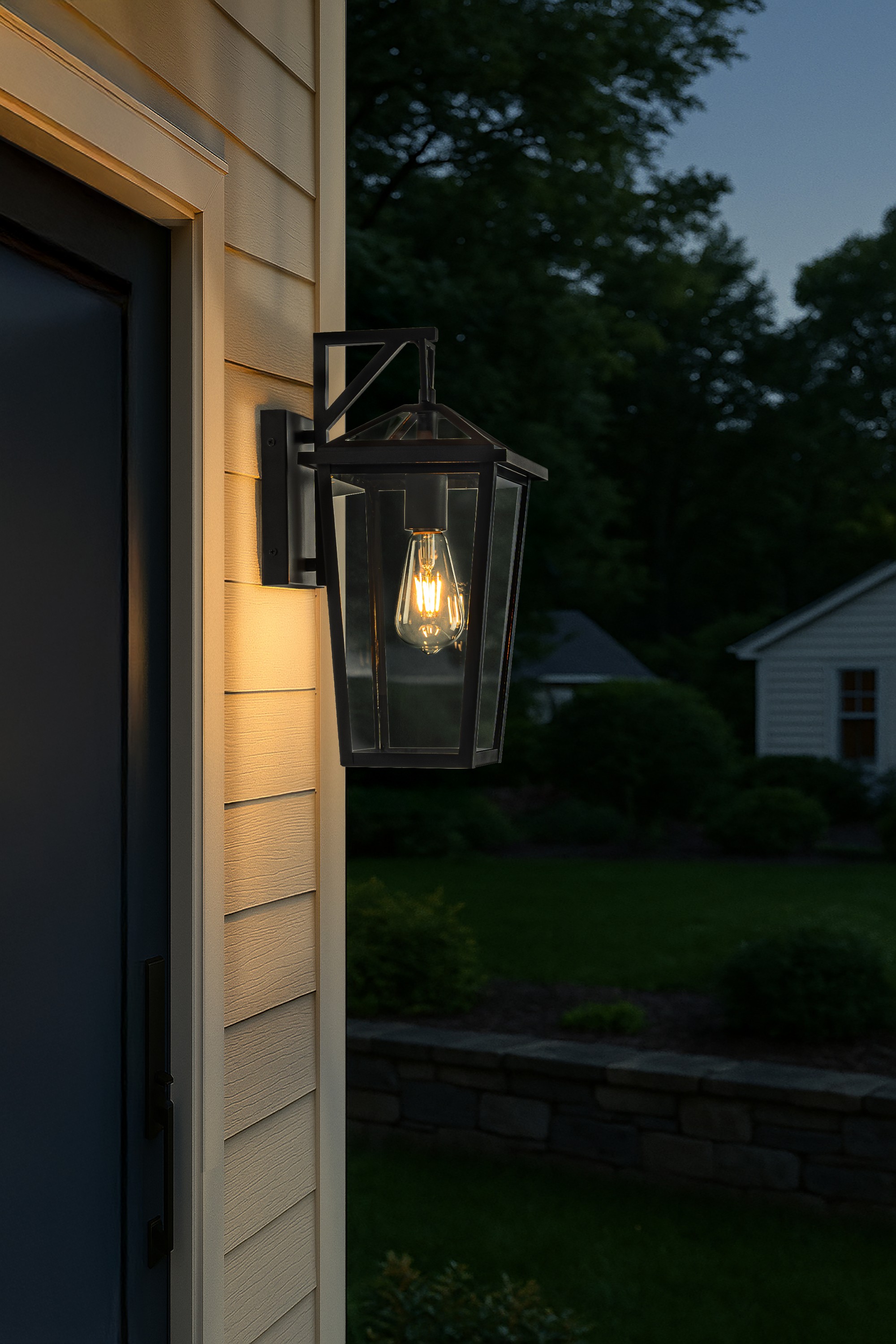 H15" 1 Light Modern Matte Black Outdoor Wall Lantern with Clear Tempered Glass Open Bottom Design Exterior Light Fixture for Entryway, Garage, Patio (Bulb Not Included)