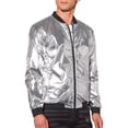 thumbnail image 4 of INSPIRE CHIC Holographic Baseball Jacket for Men's Zipper Disco Metallic Bomber Jacket Silver L, 4 of 4