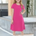 thumbnail image 2 of YOUYEDIAN Plus Size Summer Dresses for Teens 2025 Spring Casual Dresses Short Sleeve Plain T Shirt Dress Crew Neck Midi Dress,Hot Pink 2-3 Years, 2 of 6