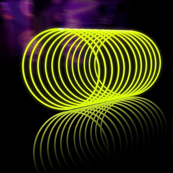 Glow Fever Glow Sticks Bulk 100 Ct 22 Pulgadas Collares Brillantes Con Conectores Barras De Luz De Neón Para Fiestas, Festivales, Raves, Conciertos, Cumpleaños, Bodas, Amarillo