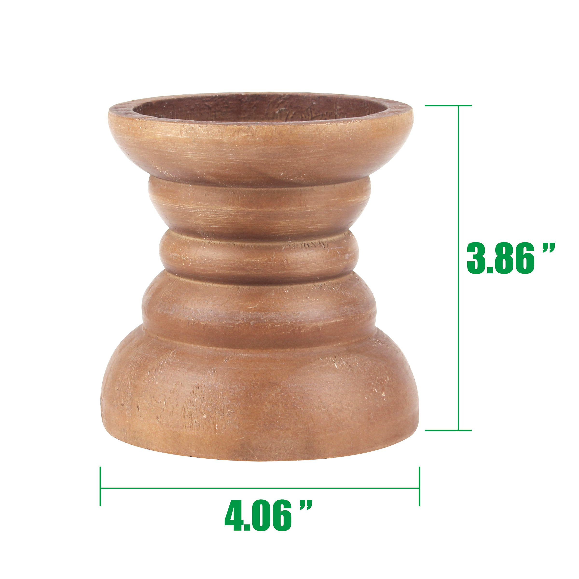 Stonebriar Natural Turned Wood Pillar Candle Holder, Brown, 4"