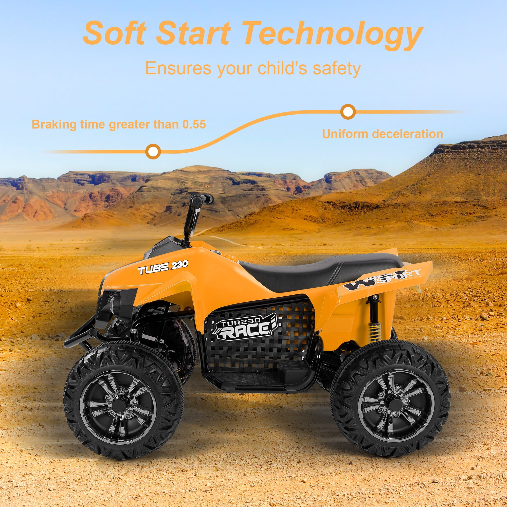 Neche 24V 2 Seater Ride on Toy, 4*200W Motors,9AH Battery Powered ,4-Wheeler Kids ATV with Bluetooth & LED lights, for Ages 3-8,Orange