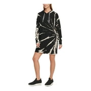 DKNY Womens Black Printed Long Sleeve V Neck Short Wrap Dress Size: S