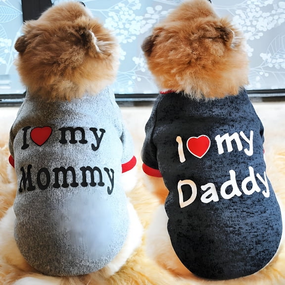 TELOLY Pet Clothes, Winter Dog Sweater I Love My Mom/Dad Dog Sweatshirt Outfit Warm Dog Costume for Puppy Small Dogs