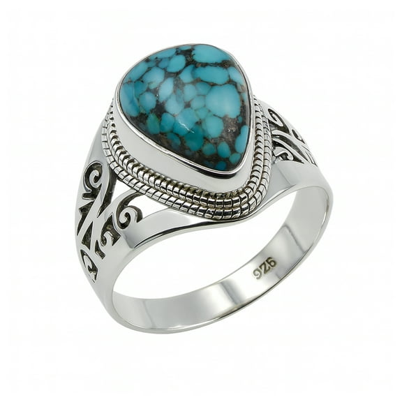 925 Sterling Silver Fine Fashion Finger Ring for Women, Turquoise Gemstone Modern Designer Ring Party Jewelry Handmade By Artisans, December Birthstone, Size P1/2