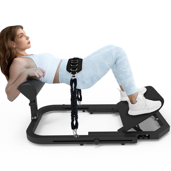 QinaQin Hip Thrust Machine for Home Gym, Adjustable Glute Trainer with 45 Lb Resistance Band