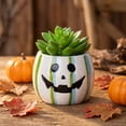 thumbnail image 2 of Halloween Ceramic Pumpkin Candle Holders, Striped Jack O Lantern Mini Planter Decor for Fall Tabletop, 2 of 7
