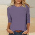 thumbnail image 2 of 3/4 Length Sleeve Womens Tops Fashion Fall Casual Crew Neck Shirts Trendy Solid Tees Cute Loose Comfy Blouses Fall Winter White T Shirts Casual Going Out Tops for Women, 2 of 5