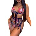 thumbnail image 2 of VISgogo Conjunto de lencería para mujer con lazo, sujetador bordado floral con cuello en V profundo casual + bragas de malla VISgogo moda, 2 of 4