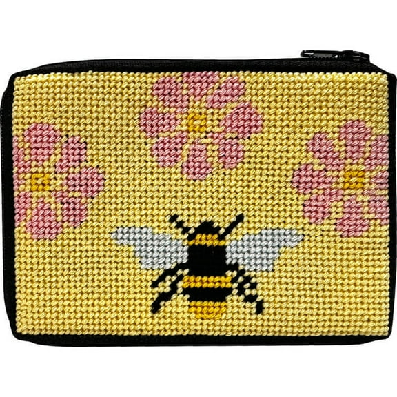 Stitch & Zip Coin Purse Kits, Cross Stitch Design: Flowers & Bee SZ244 Alice Peterson Stitch & Zip Needlepoint Coin/Credit Card Kit