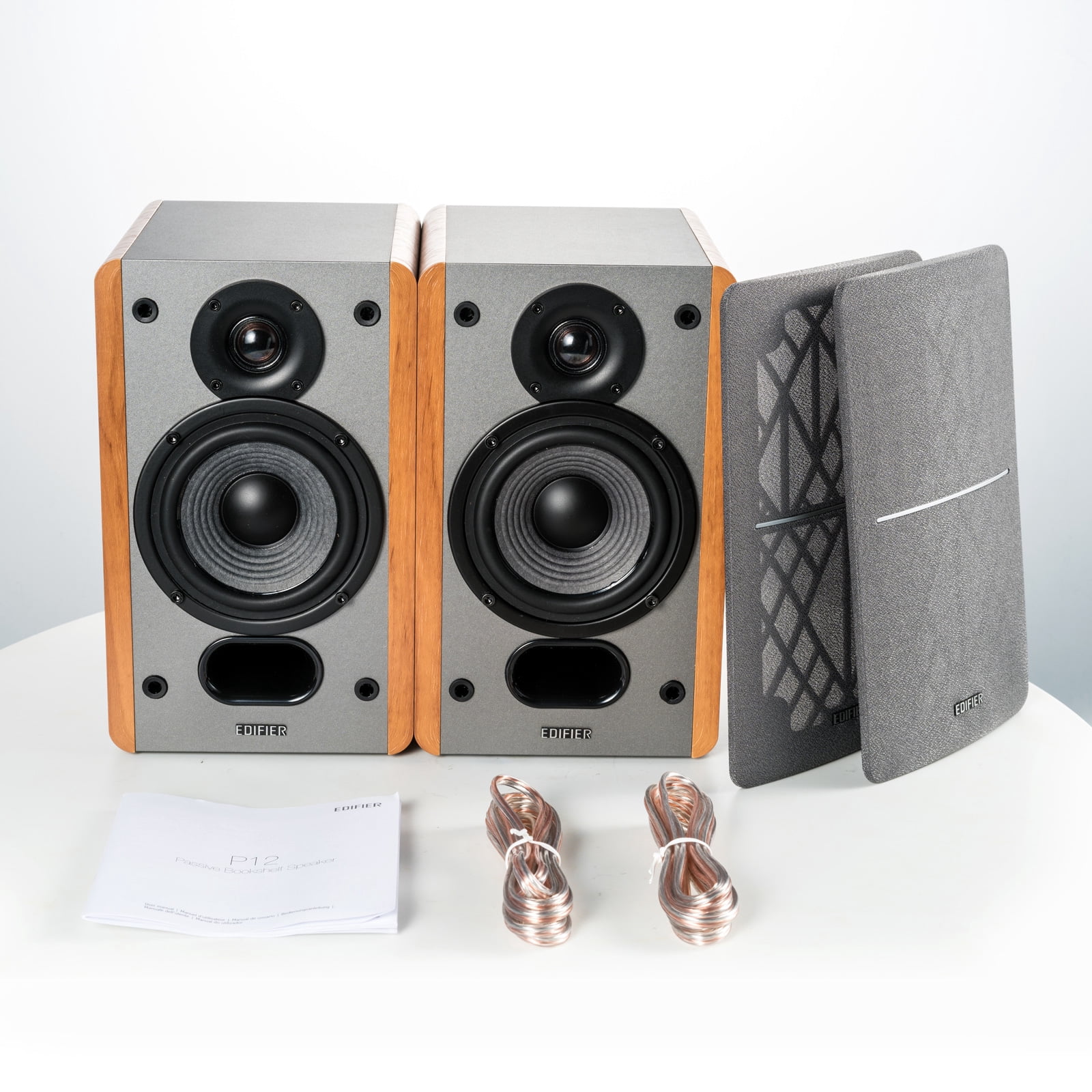 Restored Edifier P12 Passive Bookshelf Speakers with Wall-Mount Bracket - Pair - Wood (Refurbished)