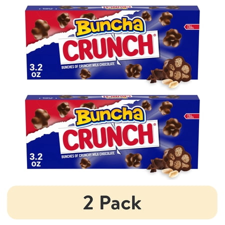 (2 pack) Buncha CRUNCH Candy Pieces of Creamy Milk Chocolate with Crisped Rice Movie Theater Candy Concession Box 3.2 oz