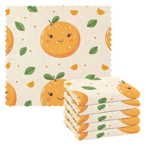 6 Pieces of Kitchen Towels 11x11Inch Kitchen Dish Cloths Kitchen Dish Towels Reuseable Cleaning Cloths Cute Orange