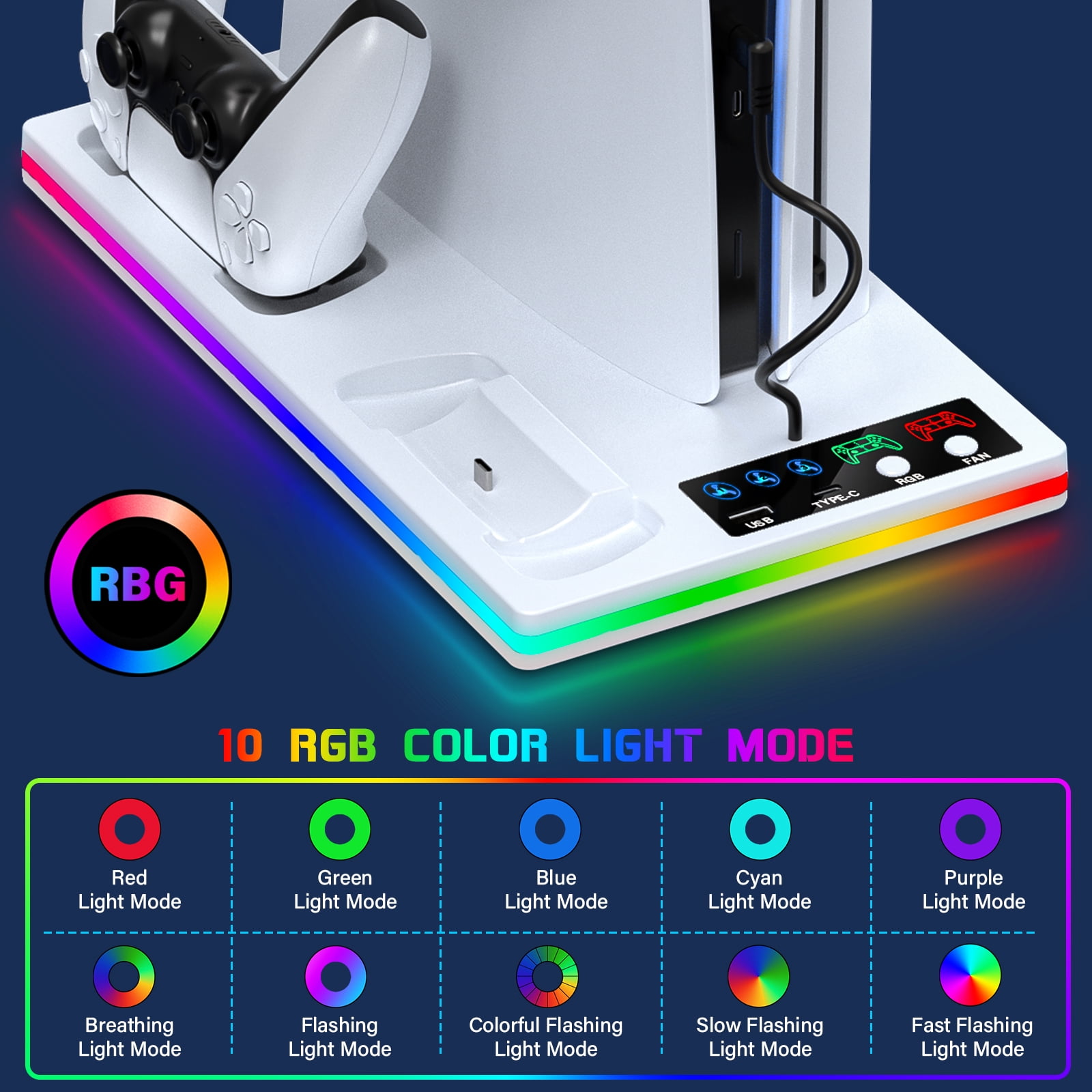 PS5 Stand Cooling Fan with PS5 Controller Charger for PlayStation 5 Slim,Disc & Digital ZRZLMVP PS5 Accessories with PS5 Cooling Station,3 Levels Adjustable Fans Speed -White
