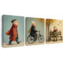 Hieng Canvas Pictures Wall Decor,Elderly Couple Encaustic Canvas Wall Art Set Modern Abstract Landscape for Home Decor Gift Idea Living Room Bedroom Dining Room