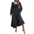 thumbnail image 2 of Miqool Women's Square Neck Long Sleeve Shirred Bodice A-Line Maxi Ruffled Flare Dress, 2 of 7
