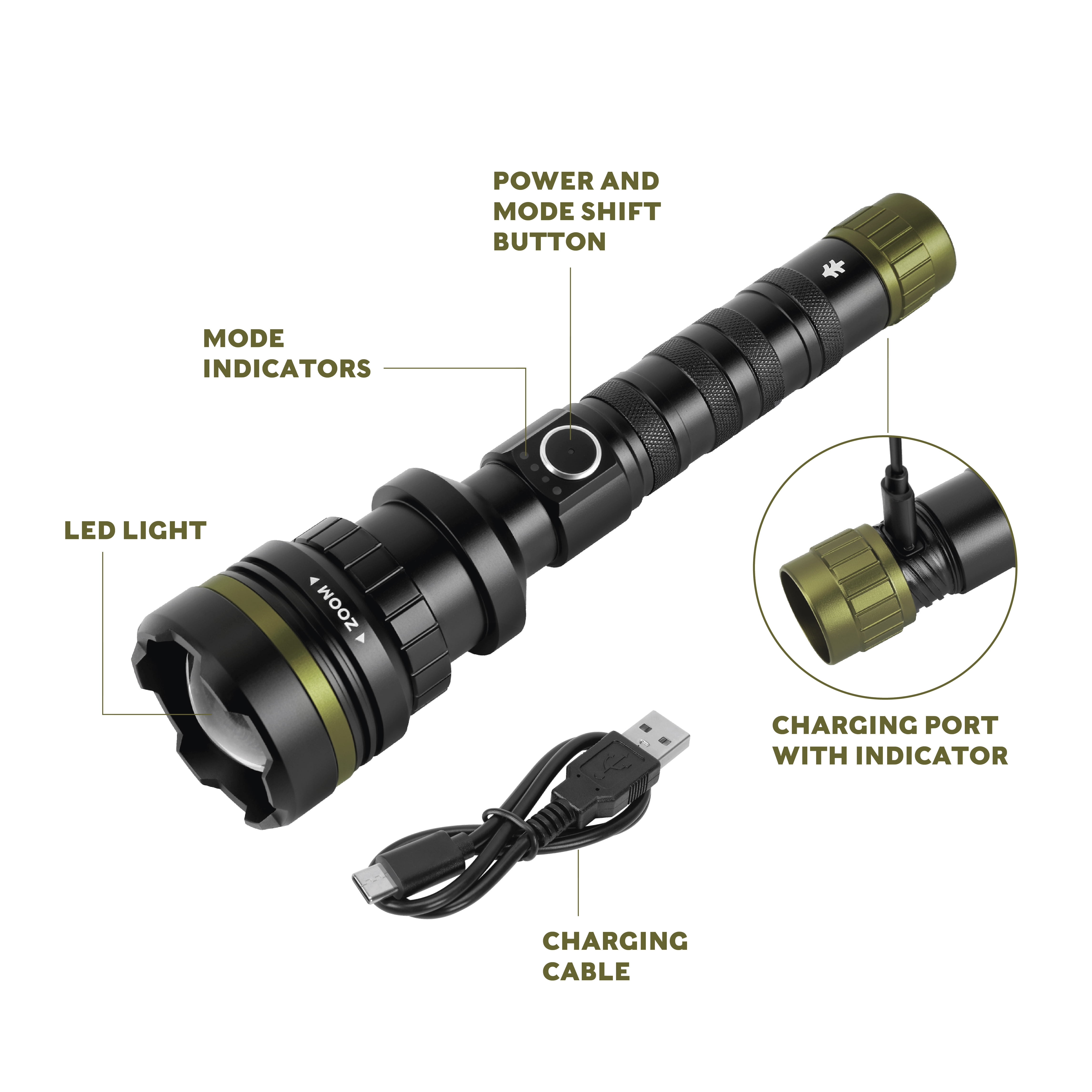 Swiss Tech Teleskop 1380 Lumen, Long Beam, LED Rechargeable Waterproof Flashlight