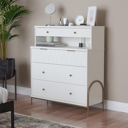 CosmoLiving by Cosmopolitan Anastasia 4 Drawer Dresser w/ Hutch  White