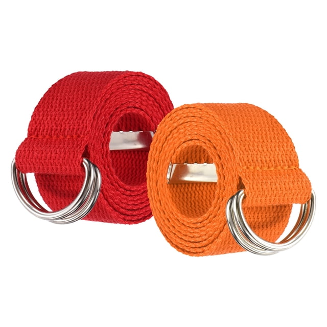 Uxcell Web Football Belt, Men Canvas Belt Web Flag Football D Ring, Adjustable Soccer Replacement Strap 51 Inch & 2 Pcs & Canvas & Red/Orange