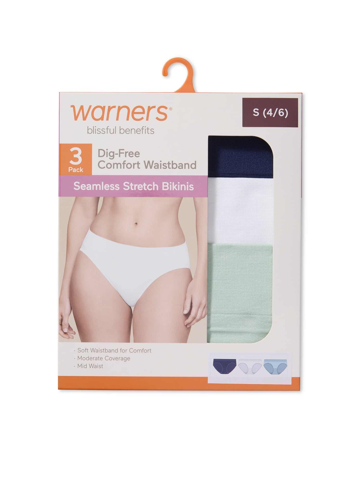 Warners® Blissful Benefits Women's Dig-Free Comfort Seamless Stretch Mid Waist 3-Pack Bikini S-3XL