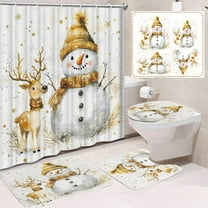 Fmbmuo Yellow Christmas Shower Curtains Waterproof Nylon,Spandex Decorations， Farmhouse Snowmen Shower Curtain Sets 4Pcs