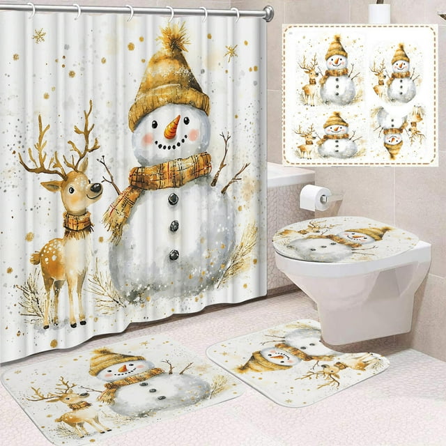 Aqestyerly Rideau de Douche de Noël Rideau de Père Noël Fond Tissu Suspendu Ensemble de Salle de Bain