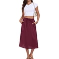 thumbnail image 3 of Asklazy Womens Flowy A-Line Long Skirt Pleated Elastic High Waist Drawstring Skirts with Pockets,Mother's Day,Wine Red,XL, 3 of 9