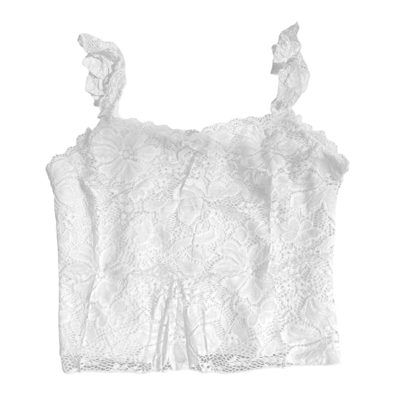 Wang6 Womens Cropped Camisole Tops Trendy Lace Sleeveless Cami Tank Tops Undershirts Square Neck Solid Short Tees White S
