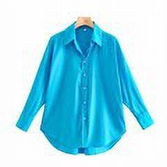 TRAF mujeres moda suelta asimetría popelina Blusas Vintage manga larga abotonada camisas femeninas Blusas Chic Tops Tan Jianjun unisex