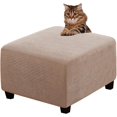 thumbnail image 1 of Ottoman Cover Slipcovers Square Fit Length 13"-44" Footrest, Stool Covers, Ottoman Protector Cover, Footstool Covers with Stretch Thick Checked with Elastic Bottom, Removable Washable(Sand,M(46-56cm)), 1 of 7