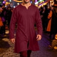 thumbnail image 5 of Yaoyar Men's Washed Cotton Medieval V Neck Long Sleeve Tunic, Renaissance Style Shirt for Halloween Costume Role Play, 5 of 8