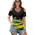 thumbnail image 2 of POLERO Jamaica Palm Tree Print Women’s Cold Shoulder Shirt Short Sleeve V Neck T-Shirt Tee Blouse Casual Tops for Women Sexy Travel Work M, 2 of 8