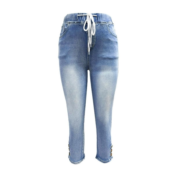 Gibobby Jeans dama cintura alta Nuevos pantalones vaqueros de cintura alta para mujer, pantalones sueltos y de pierna delgada, pantalones vaqueros elásticos adelgazantes(Azul claro,XL)