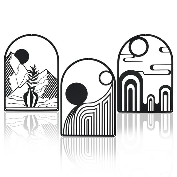 WSNIJFU 3Pcs Boho Wall Art Decor Black Minimalist Metal Wall Decor Abstract Line Hanging for Home