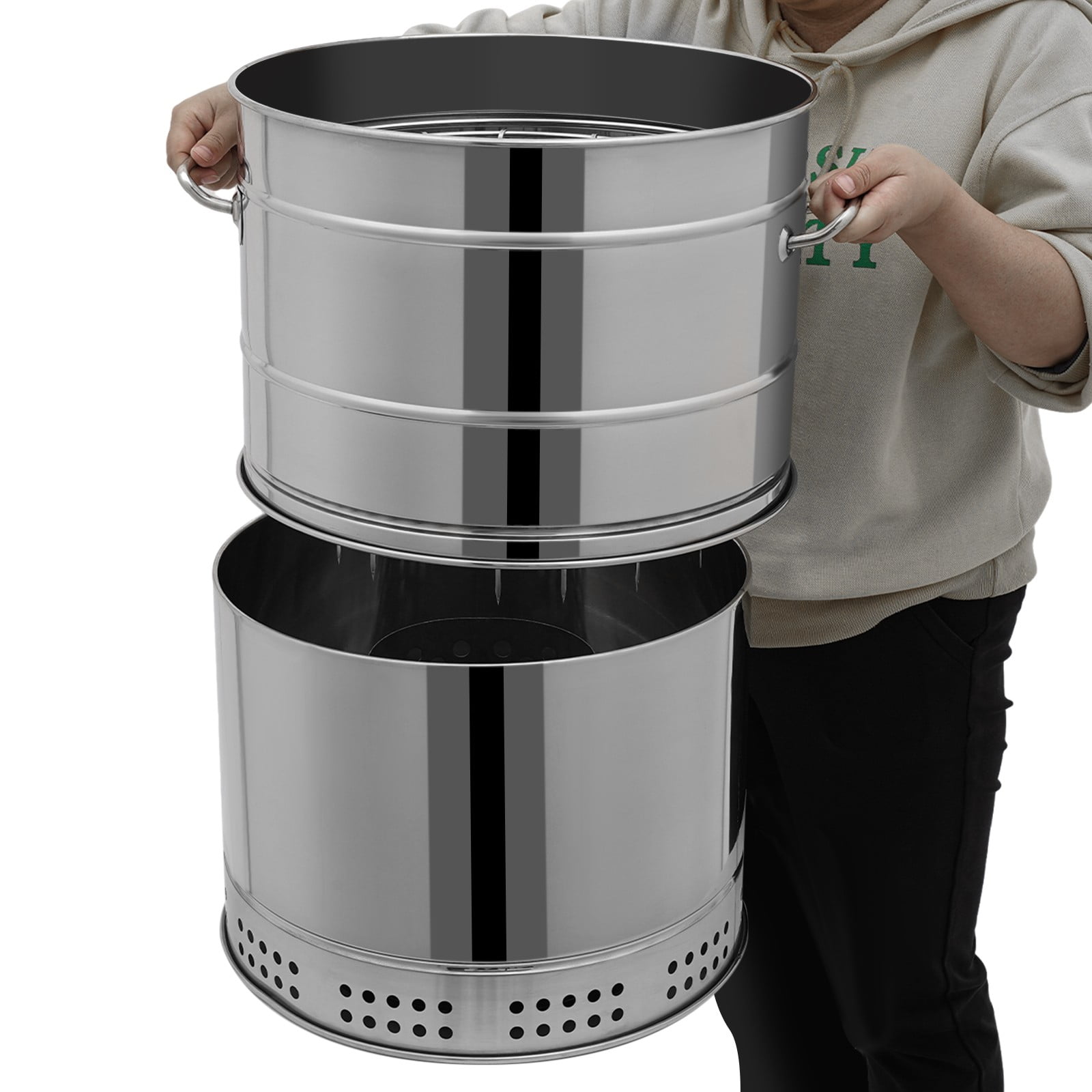 Portable Charcoal Grill Stainless Steel – Large Vertical Barrel BBQ Grill with 50 Skewers, 360° Even Heating, Oil & Charcoal Separation, Smokeless Fire Pit Mode