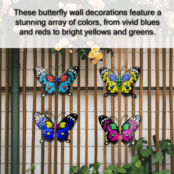 4-Pack Colorful Metal Butterfly Wall Art, Iron Pendulum Decor for Garden, Yard, Living Room, Bedroom, Patio, Balcony - Outdoor Fence Art Decoration, Ideal Gift for Family and Friends