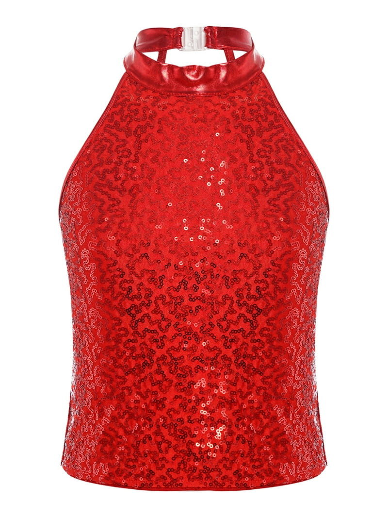 inhzoy Kids Girls Sequins Crop Vest Top Jazz Hip Hop Modern Dance