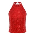 thumbnail image 3 of Zaldita Women’s Sparkly Sequin Crop Tops Sleeveless Slim Fit Shirts Shiny Tank Top Modern Dance Tops Red One Size, 3 of 7