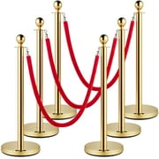 VEVOR Durable Stainless Steel Gold Stanchion with Ball Top & Velvet Rope Set, 6 Count