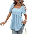 thumbnail image 3 of TAGOLD Womens Short Sleeve Round-Neck Blouses & Shirts Solid Color Neck Button Loose Summer Top, 3 of 5