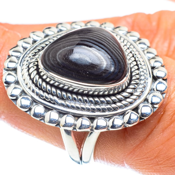 Psilomelane Ring Size 7.5 (925 Sterling Silver) - Handmade Boho Vintage Jewelry RING59600